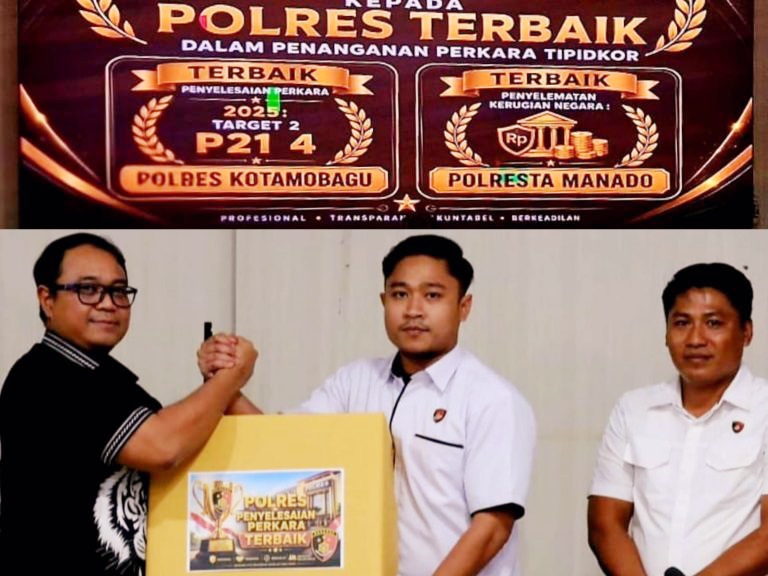 Polres Kotamobagu Raih Penghargaan Terbaik  Atas Penyelesaian Perkara Tindak Pidana Korupsi